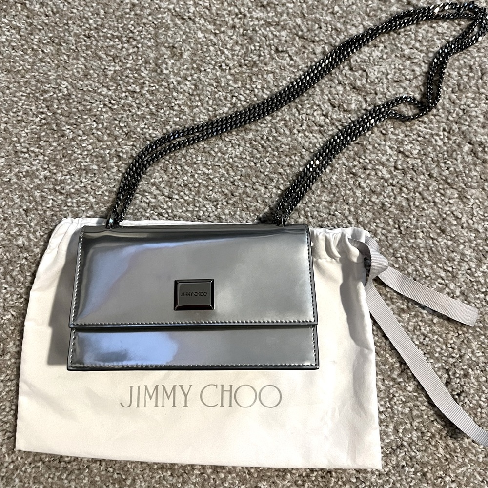 Jimmy Choo Metallic Silver Mini Chain Shoulder Bag